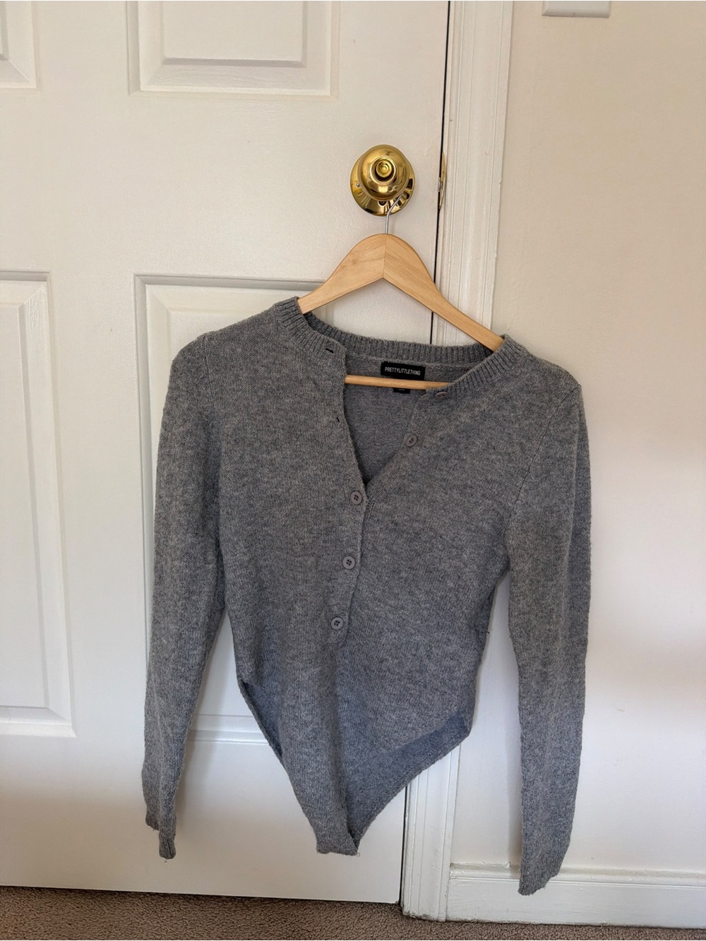 PrettyLittleThing Gray Asymmetric Button Bodysuit